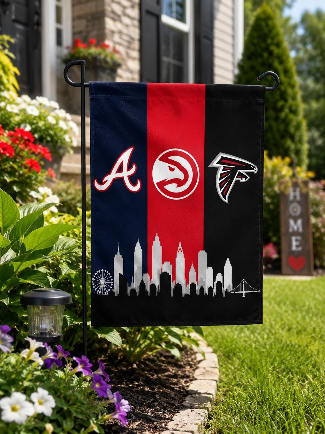 Atlanta Braves Hawks Falcons Flag, Atlanta Skyline Flag, Atlanta Sports Decor, Mancave Flag, Garage Banner Gift