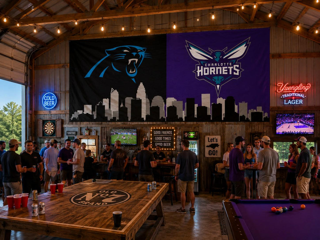 Carolina Panthers Hornets Garden Flag, Charlotte Sports Flag, Panthers Hornets Banner, Charlotte Skyline Flag, Mancave Decor