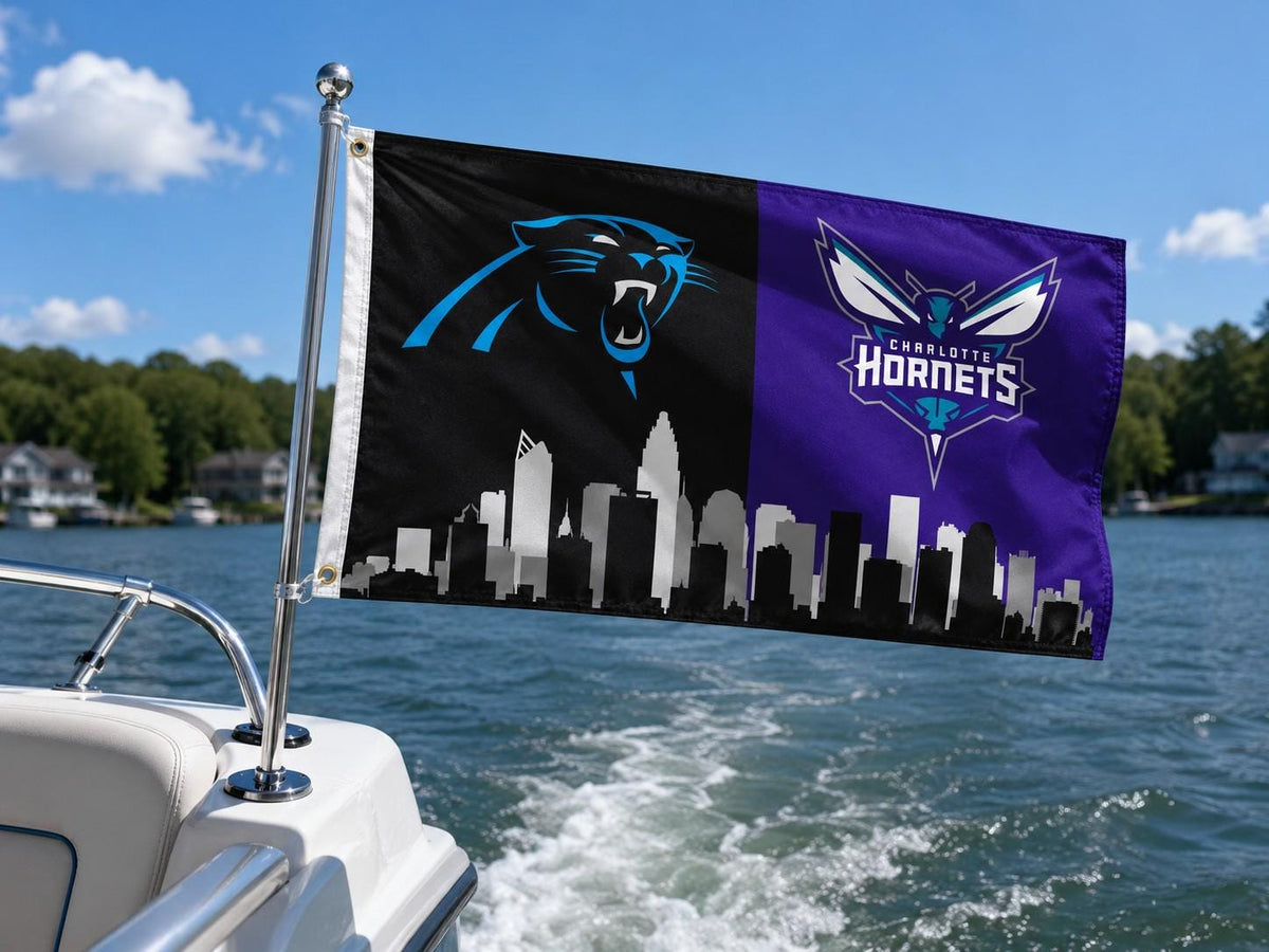 Carolina Panthers Hornets Garden Flag, Charlotte Sports Flag, Panthers Hornets Banner, Charlotte Skyline Flag, Mancave Decor