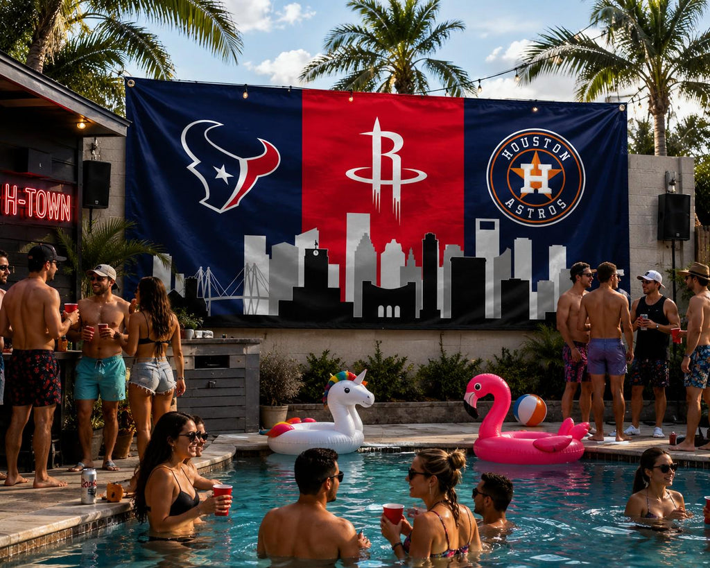 Houston Texans Rockets Astros Flag, Houston Sports Flag, Houston Skyline Banner, Texans Astros Rockets Decor, Houston Mancave Flag
