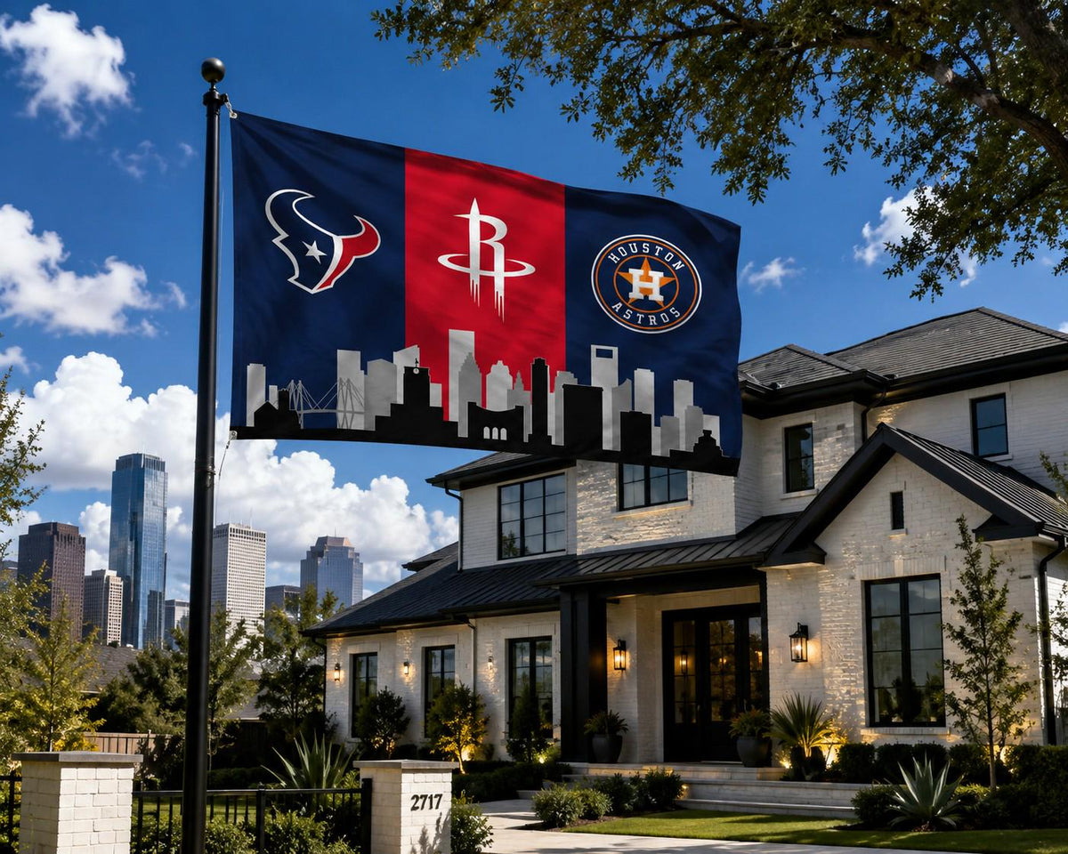 Houston Texans Rockets Astros Flag, Houston Sports Flag, Houston Skyline Banner, Texans Astros Rockets Decor, Houston Mancave Flag