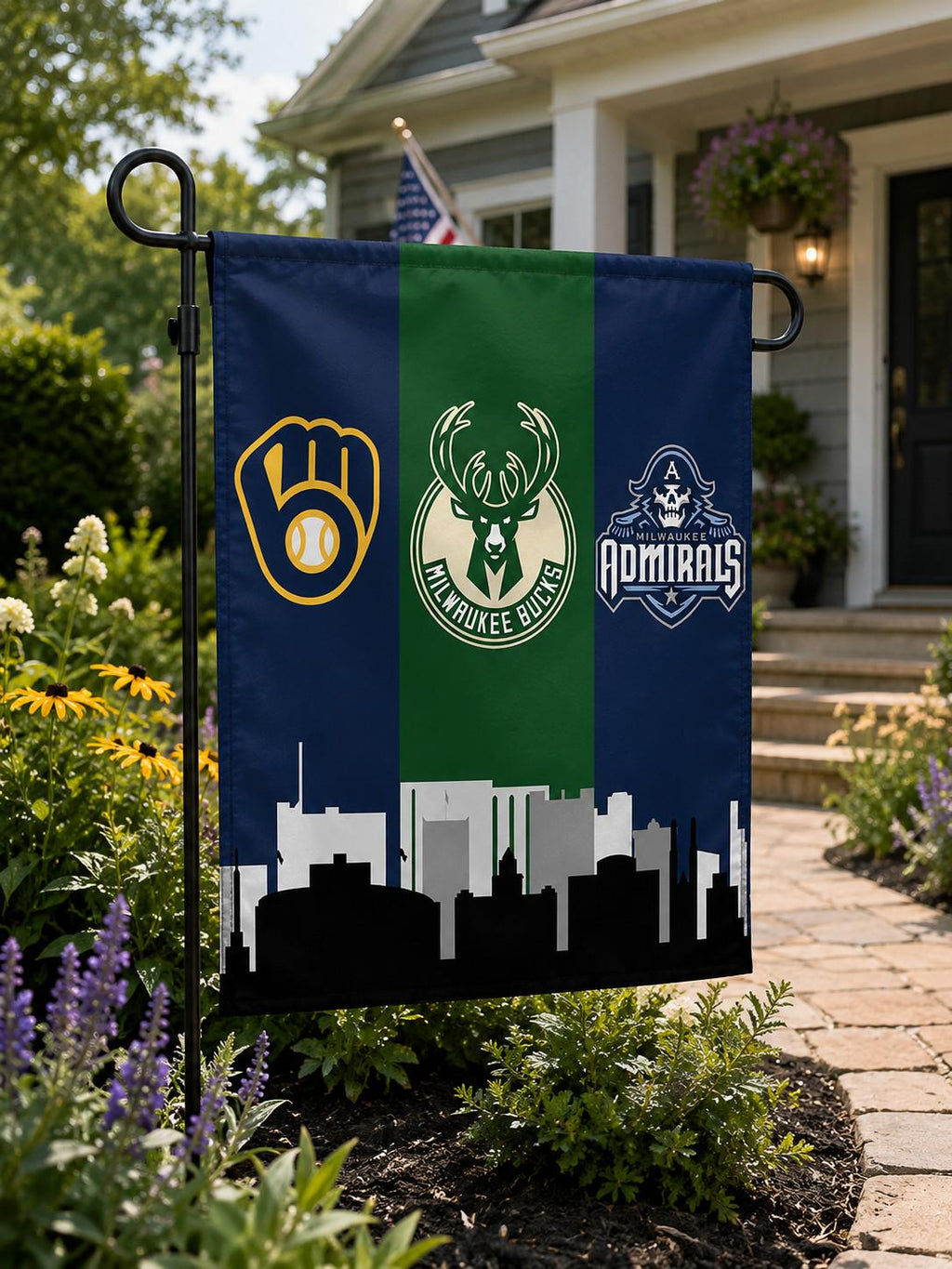 Milwaukee Sports Flag, Milwaukee Brewers Bucks Admirals Flag, Milwaukee Skyline Banner, Wisconsin Fan Decor, Mancave Flag, Garage Decor