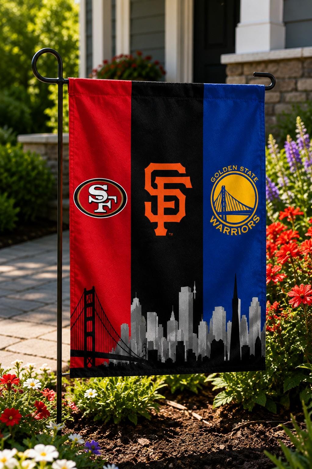 San Francisco Sports Flag, 49ers Giants Warriors Flag, San Francisco Skyline Banner, Bay Area Mancave Decor, SF Fan Gift