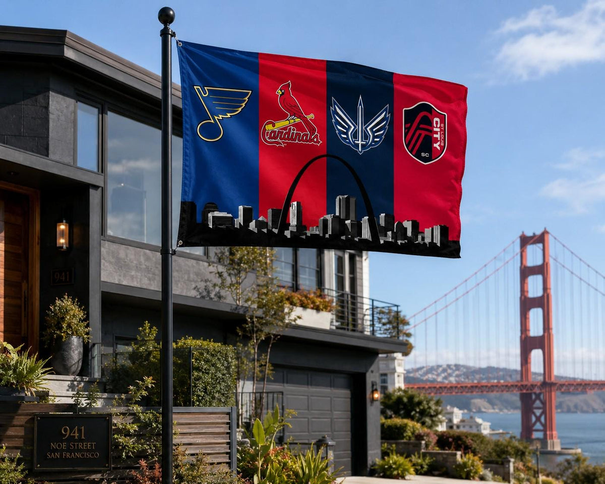 St Louis Sports Flag, Blues Cardinals Battlehawks City SC Flag, St Louis Skyline Banner, STL Mancave Decor, St Louis Fan Gift