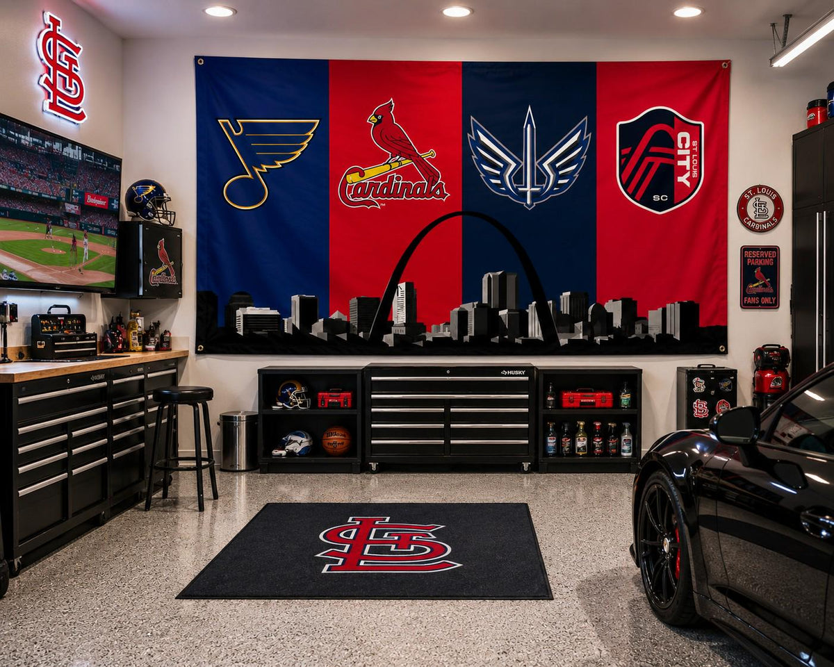 St Louis Sports Flag, Blues Cardinals Battlehawks City SC Flag, St Louis Skyline Banner, STL Mancave Decor, St Louis Fan Gift