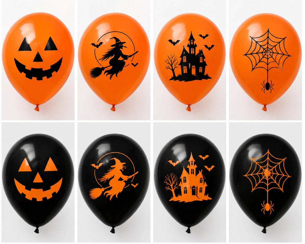 Close-up of Halloween printed balloon designs