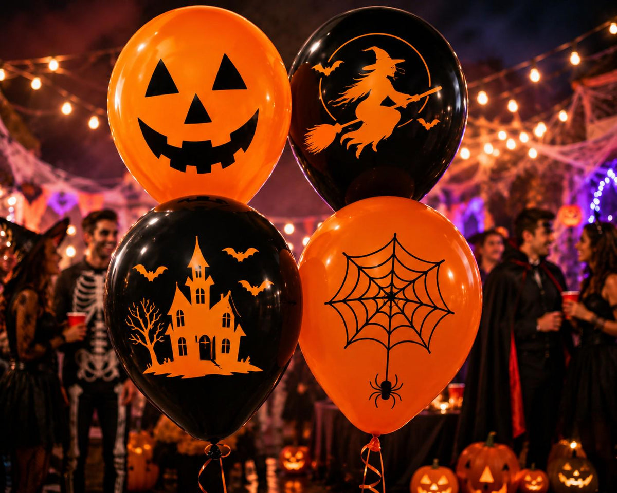 Halloween printed balloons shown as a 1,000-piece party pack