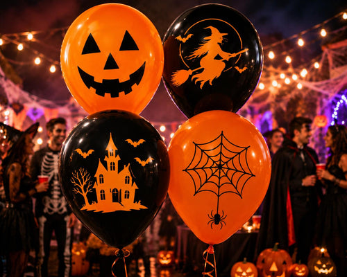 Halloween printed balloons shown as a 1,000-piece party pack