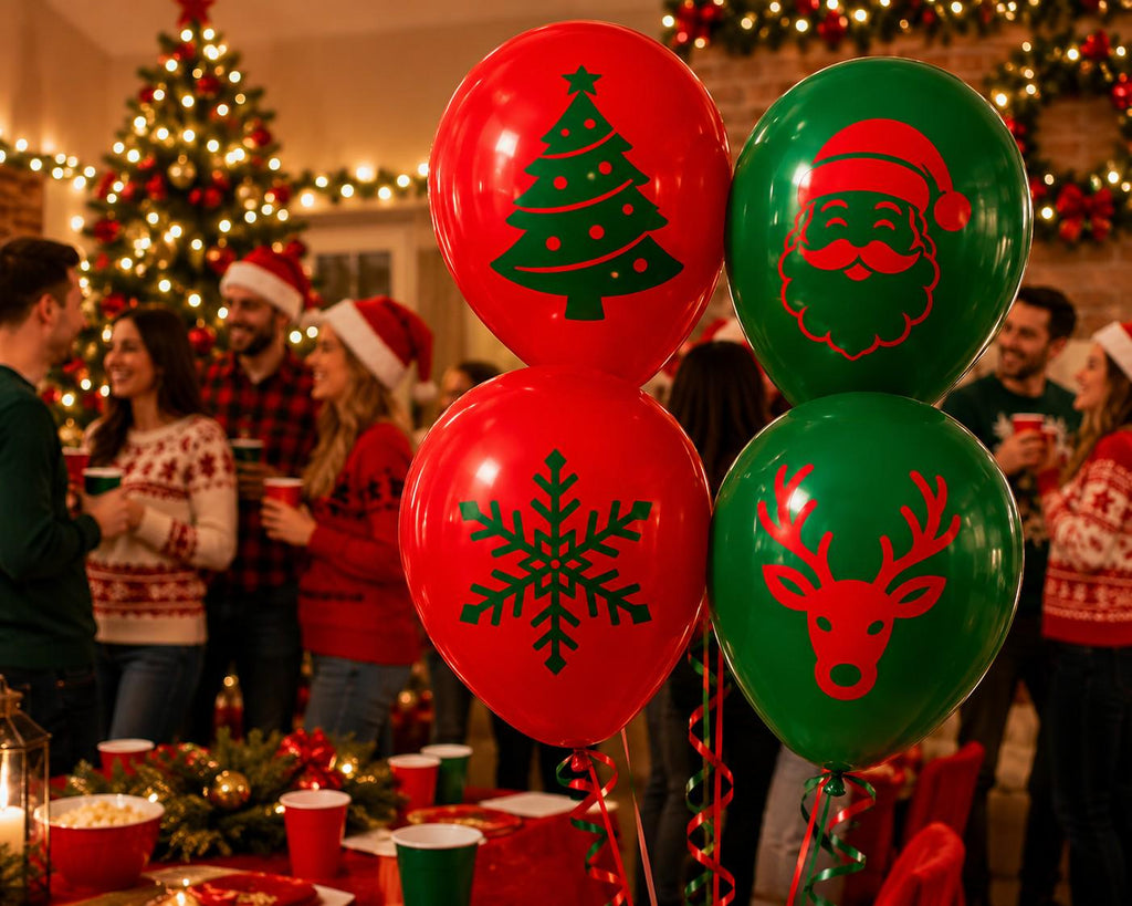 Close-up of Christmas printed balloon designs