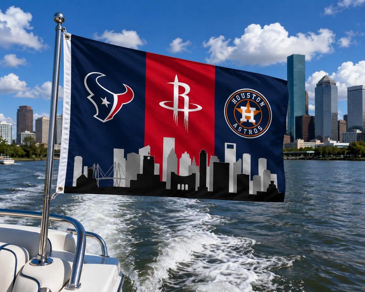 Houston Texans Rockets Astros Flag, Houston Sports Flag, Houston Skyline Banner, Texans Astros Rockets Decor, Houston Mancave Flag