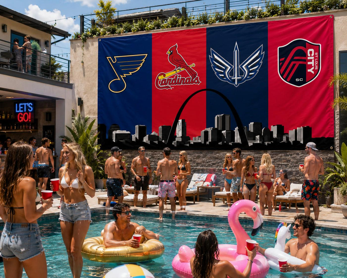 St Louis Sports Flag, Blues Cardinals Battlehawks City SC Flag, St Louis Skyline Banner, STL Mancave Decor, St Louis Fan Gift