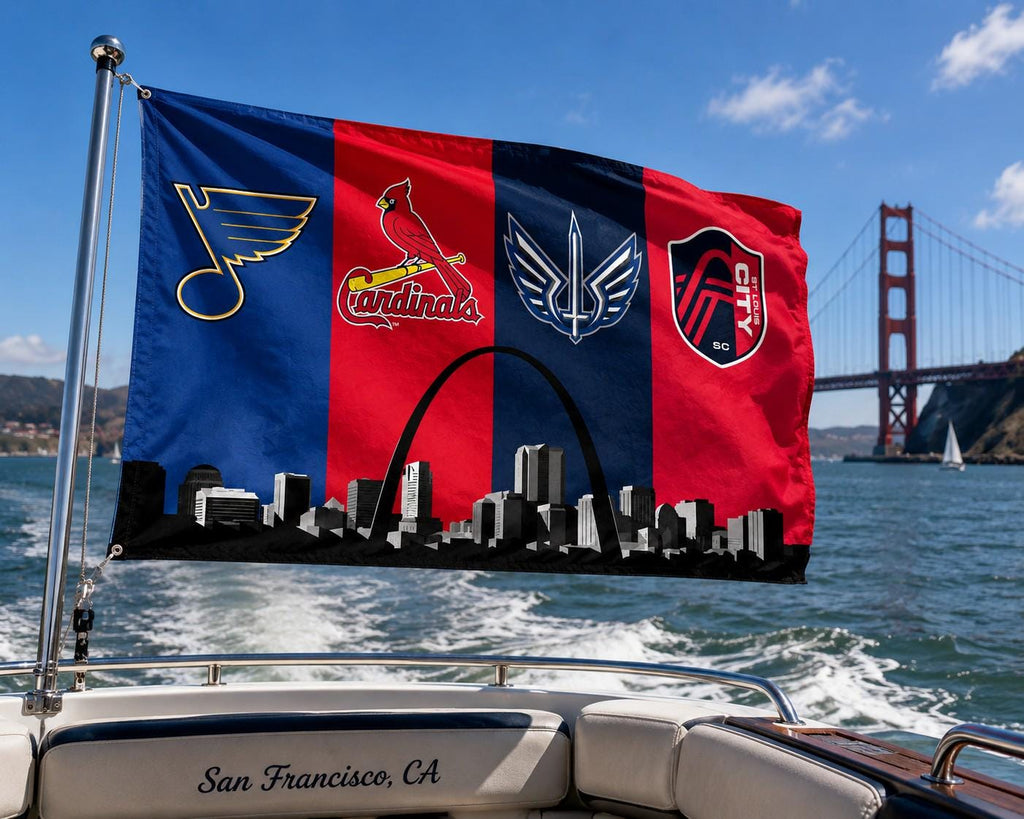 St Louis Sports Flag, Blues Cardinals Battlehawks City SC Flag, St Louis Skyline Banner, STL Mancave Decor, St Louis Fan Gift