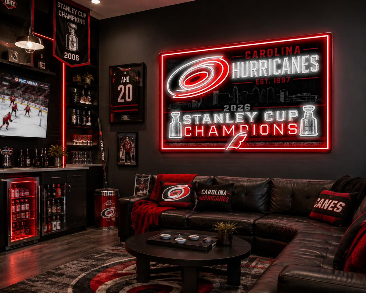 Carolina Hurricanes 2026 Stanley Cup Champions LED Sign, Hurricanes Neon Sign, Hockey Fan Cave Decor, Carolina Wall Light