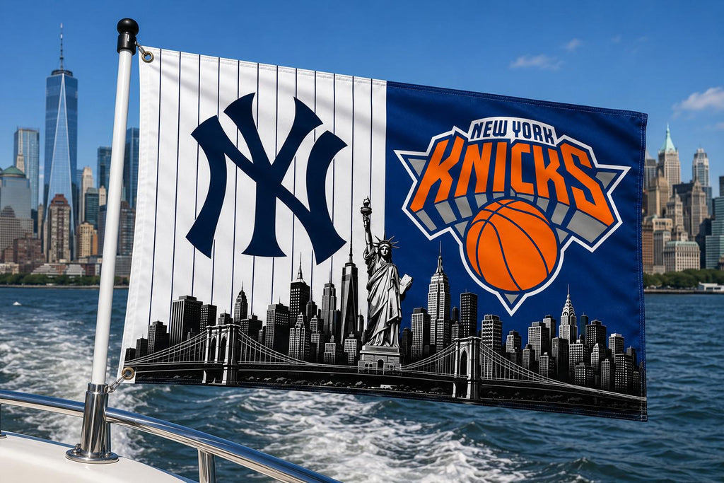 New York Yankees Knicks Flag, NYC Sports Flag, New York Skyline Banner, Yankees Wall Flag, Knicks Decor, Mancave Gift