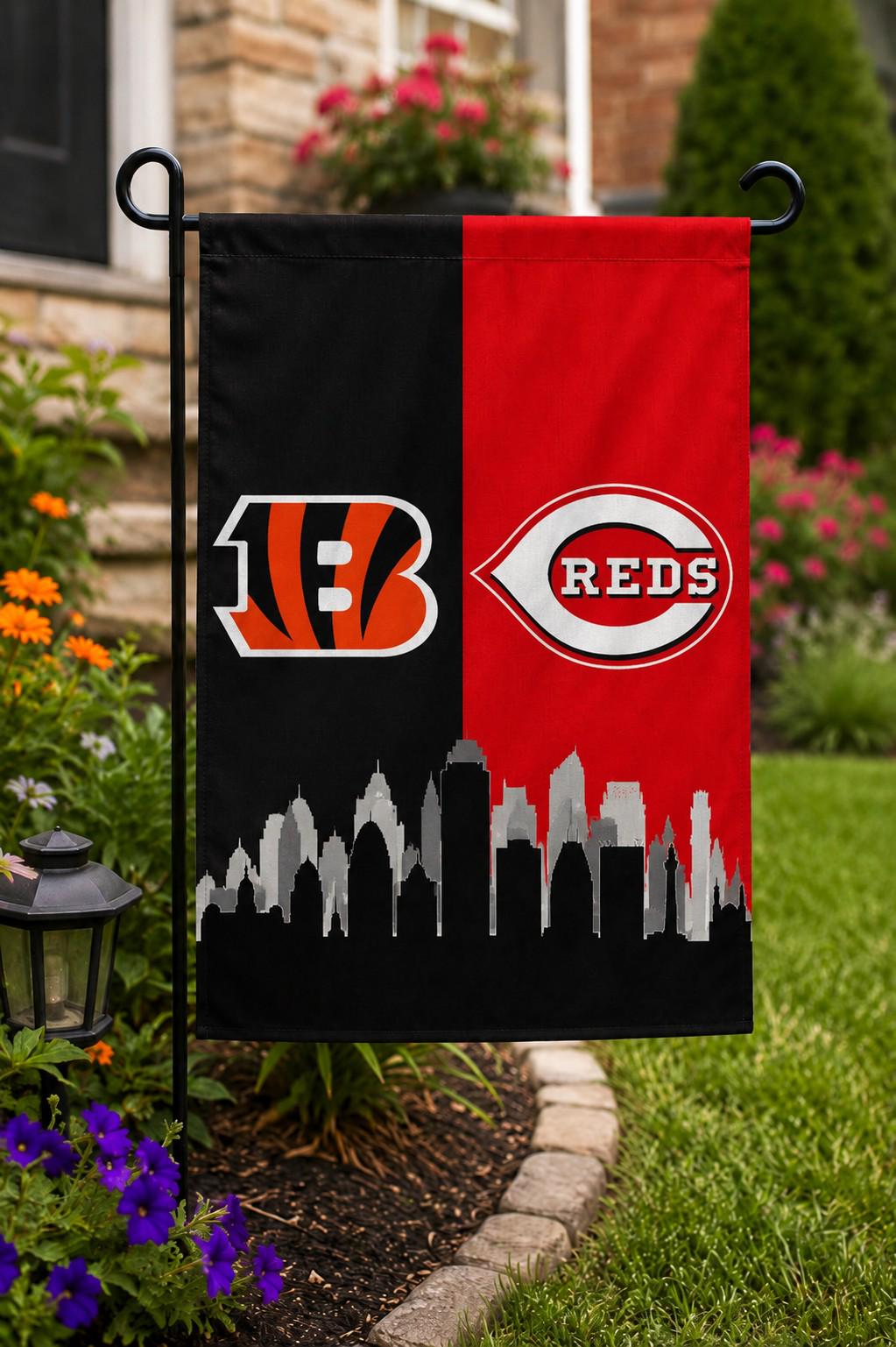 Cincinnati Sports Flag, Bengals Reds Flag, Cincinnati Skyline Flag, Cincinnati Banner, Ohio Sports Decor, Mancave Wall Flag