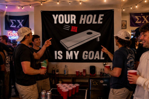 Funny Cornhole Flag | Your Hole Is My Goal Flag | Cornhole Banner | Backyard Party Decor | Frat House Flag | Gift for Cornhole Players