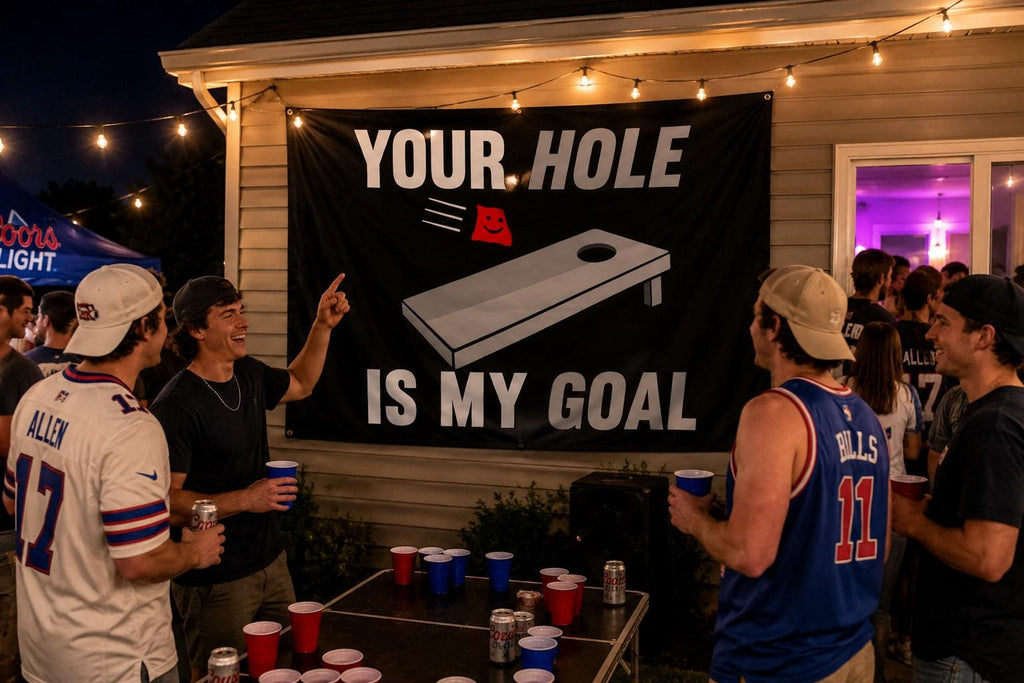 Funny Cornhole Flag | Your Hole Is My Goal Flag | Cornhole Banner | Backyard Party Decor | Frat House Flag | Gift for Cornhole Players