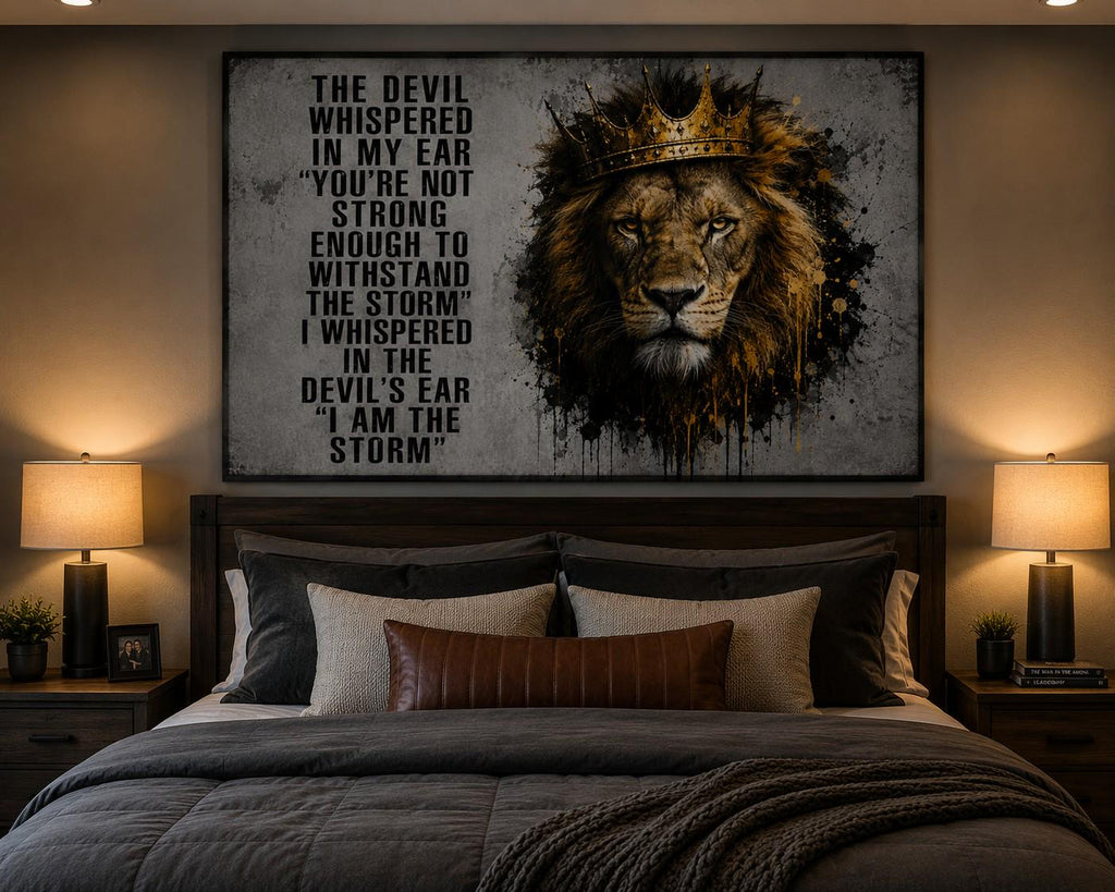 Motivational Lion Flag | The Devil Whispered in My Ear I Am the Storm | Man Cave Flag | Garage Banner | Home Gym Decor