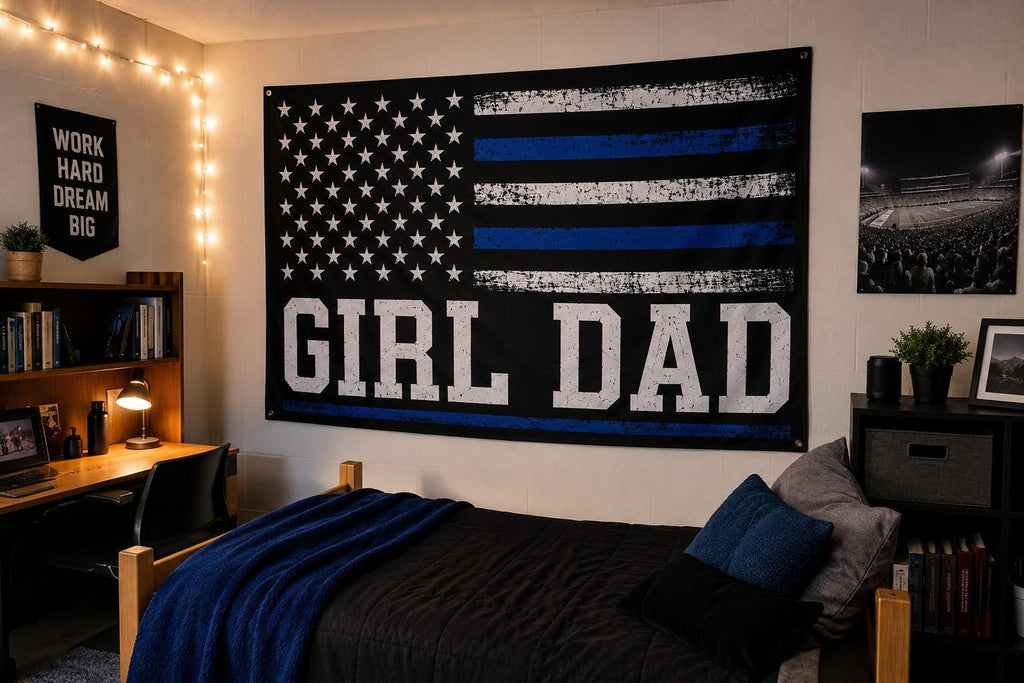 Girl Dad Flag | Thin Blue Line American Flag | Dad of Daughters Gift | Father's Day Flag | Garage Decor | Man Cave Banner