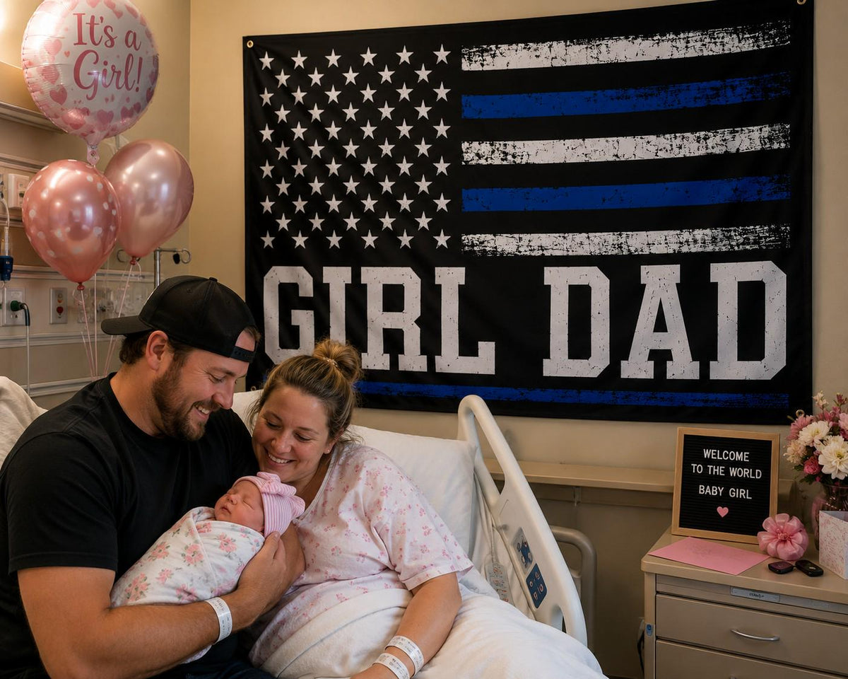 Girl Dad Flag | Thin Blue Line American Flag | Dad of Daughters Gift | Father's Day Flag | Garage Decor | Man Cave Banner