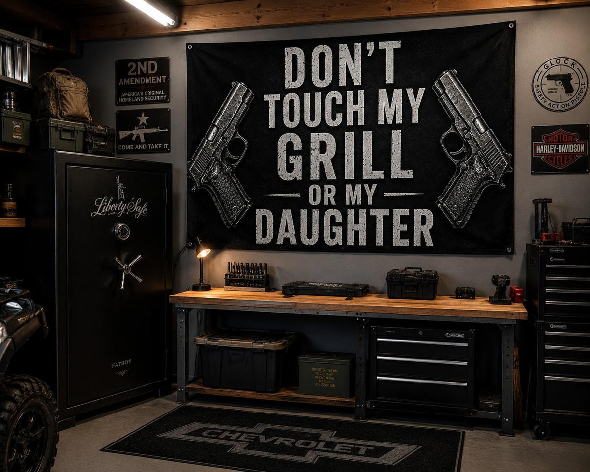 Don't Touch My Grill or My Daughter Flag – design view 2