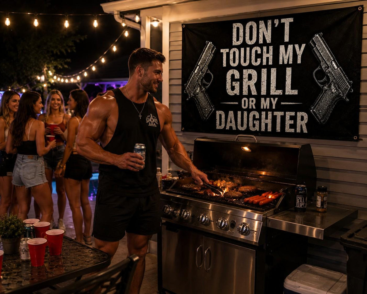 Don't Touch My Grill or My Daughter Flag – design view 1