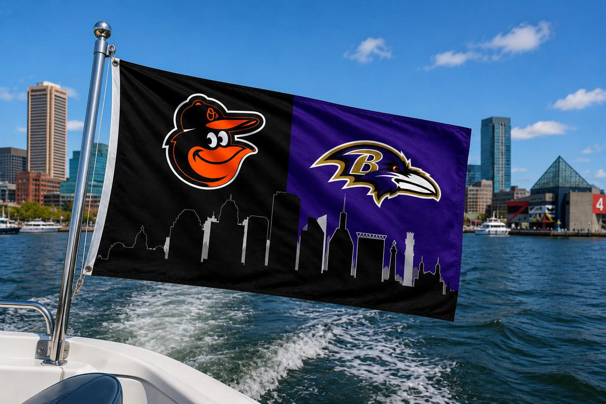 Baltimore Ravens Orioles Flag, Baltimore Sports Flag, Ravens Orioles Banner, Baltimore Skyline Flag, Mancave Wall Decor