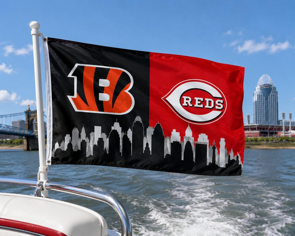 Cincinnati Sports Flag, Bengals Reds Flag, Cincinnati Skyline Flag, Cincinnati Banner, Ohio Sports Decor, Mancave Wall Flag