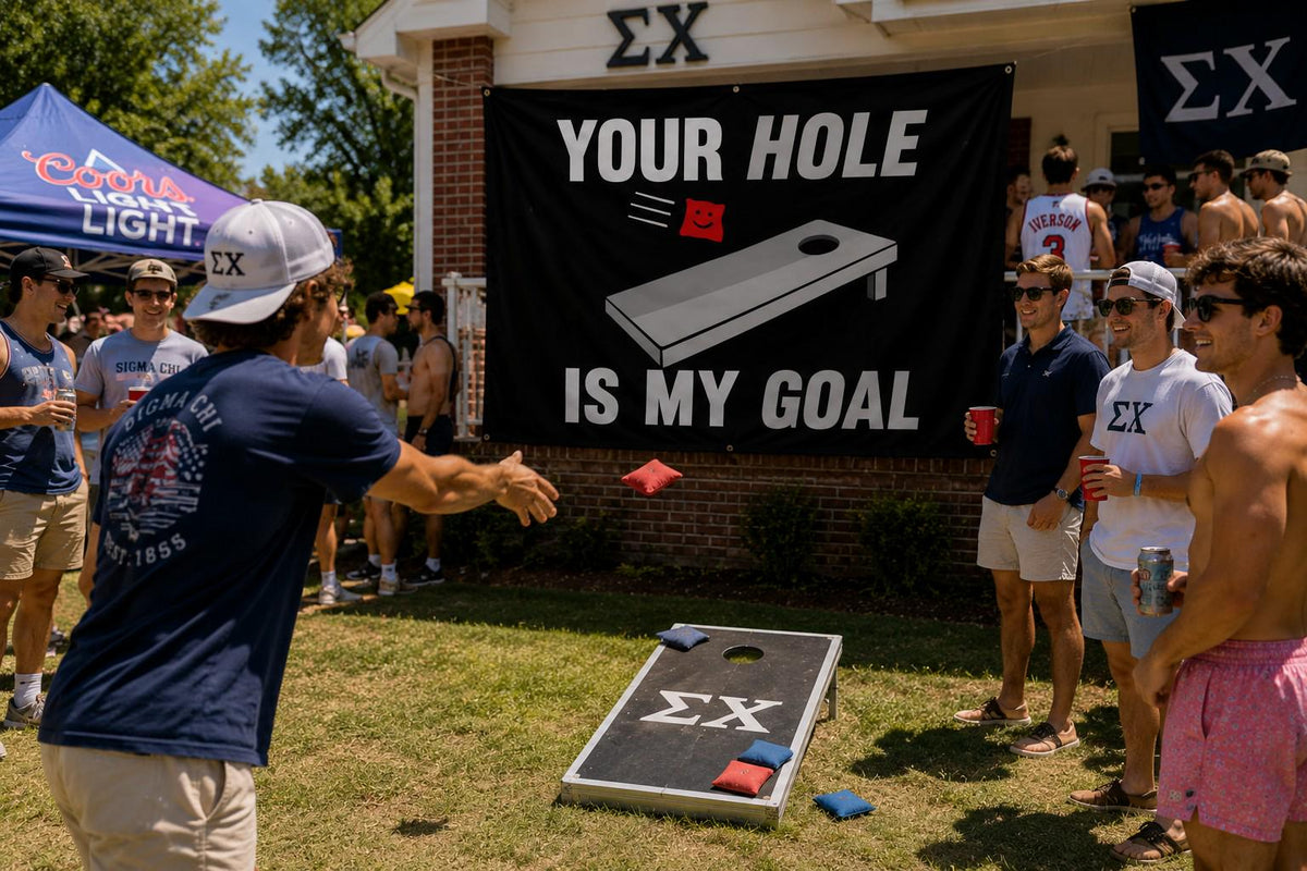 Funny Cornhole Flag | Your Hole Is My Goal Flag | Cornhole Banner | Backyard Party Decor | Frat House Flag | Gift for Cornhole Players