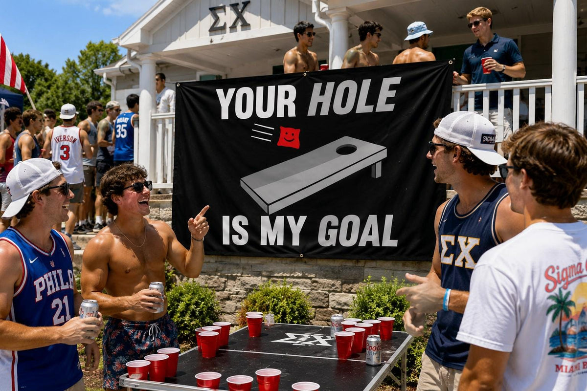 Funny Cornhole Flag | Your Hole Is My Goal Flag | Cornhole Banner | Backyard Party Decor | Frat House Flag | Gift for Cornhole Players