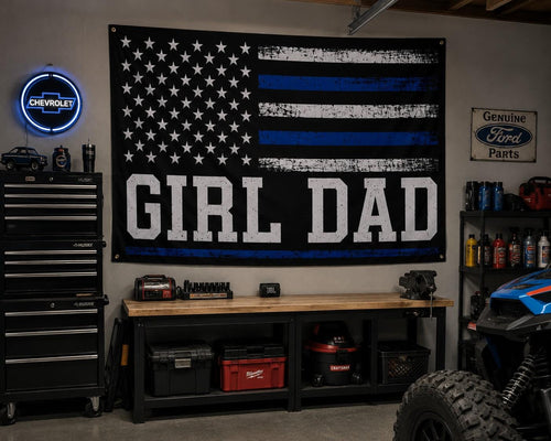 Girl Dad Flag | Thin Blue Line American Flag | Dad of Daughters Gift | Father's Day Flag | Garage Decor | Man Cave Banner