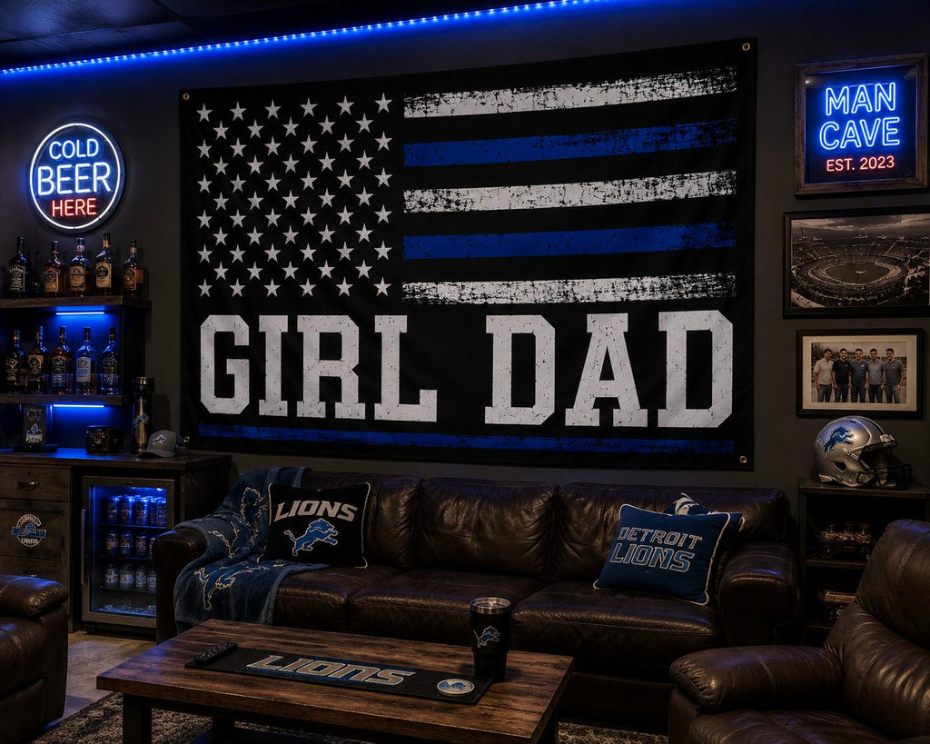 Girl Dad Flag | Thin Blue Line American Flag | Dad of Daughters Gift | Father's Day Flag | Garage Decor | Man Cave Banner