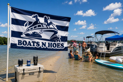 Boats N Hoes Flag | Adult Lake Humor – design view 1