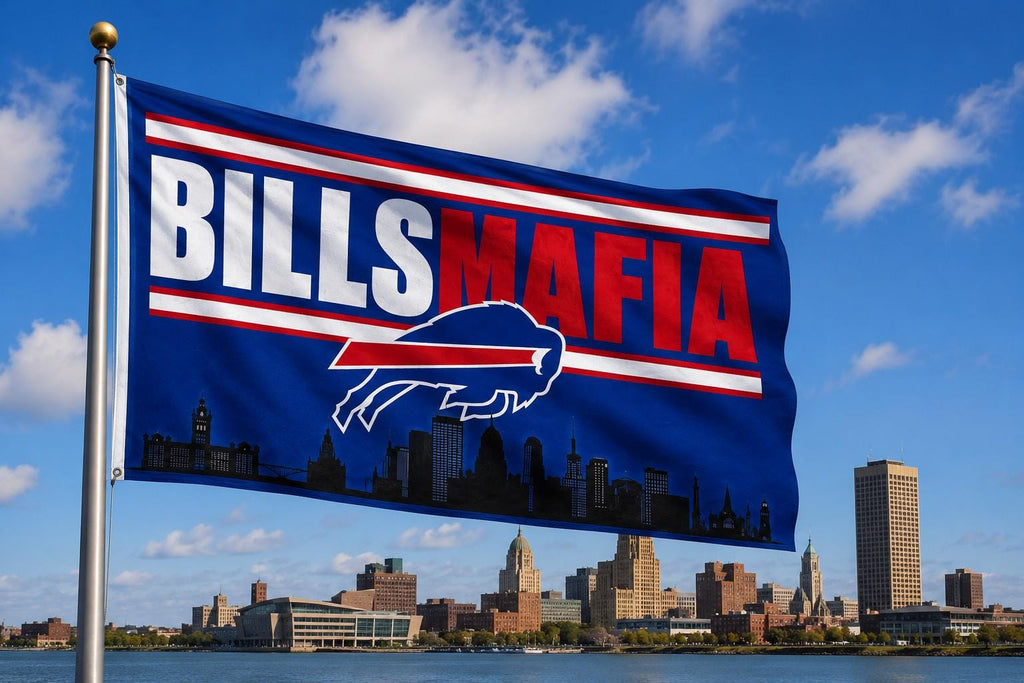 Buffalo Bills Mafia Flag, Buffalo Skyline Flag, Bills Fan Gift, Buffalo Sports Flag, Mancave Decor, Wall Banner, Tailgate Flag