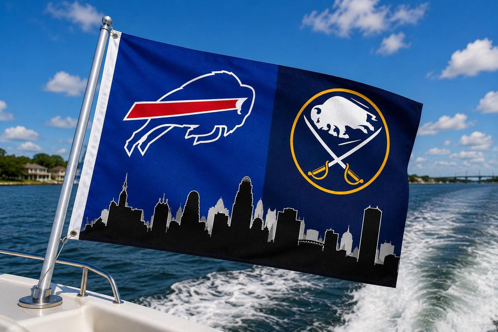 Buffalo Bills Sabres Flag, Buffalo Skyline Flag, Buffalo Sports Flag, Bills Sabres Gift, Mancave Decor, Wall Banner, Tailgate Flag