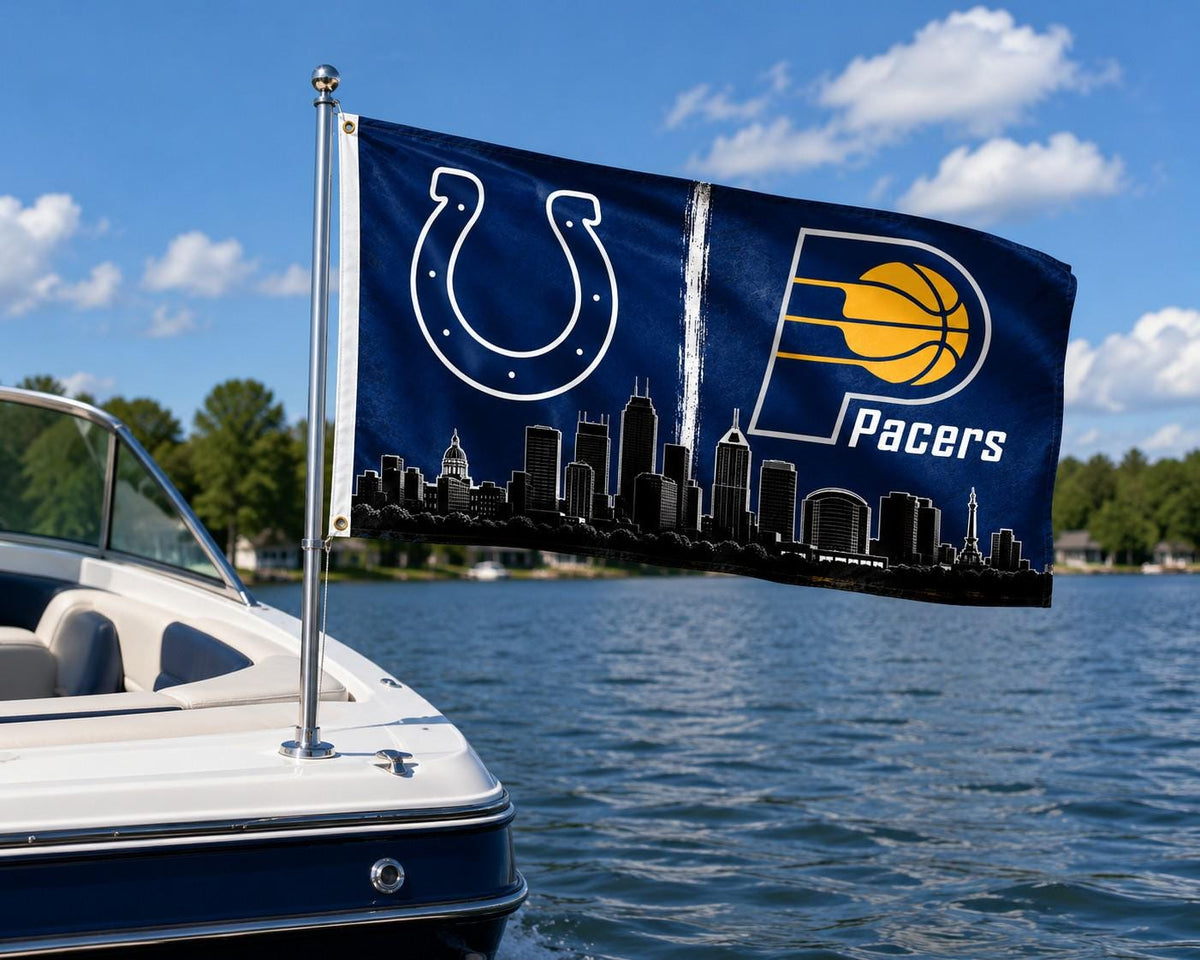 Indianapolis Colts & Indiana Pacers Skyline Flag | Indianapolis Sports Flag | Colts Pacers Banner | Indiana Mancave Decor | Indy Wall Flag
