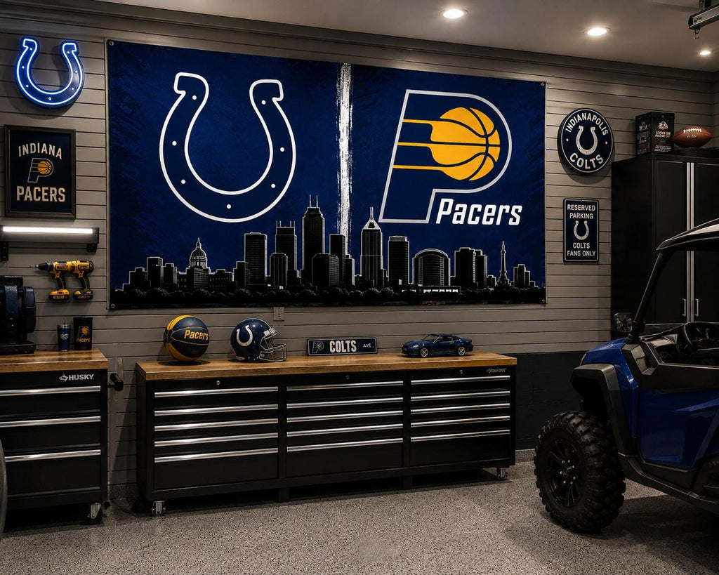 Indianapolis Colts & Indiana Pacers Skyline Flag | Indianapolis Sports Flag | Colts Pacers Banner | Indiana Mancave Decor | Indy Wall Flag