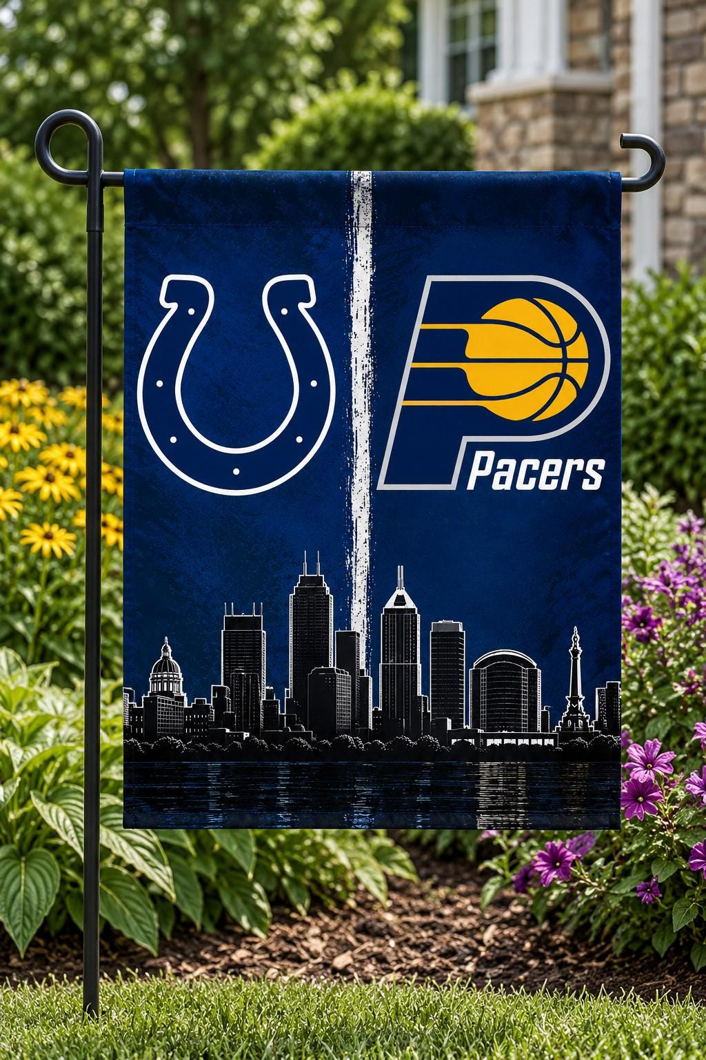 Indianapolis Colts & Indiana Pacers Skyline Flag | Indianapolis Sports Flag | Colts Pacers Banner | Indiana Mancave Decor | Indy Wall Flag