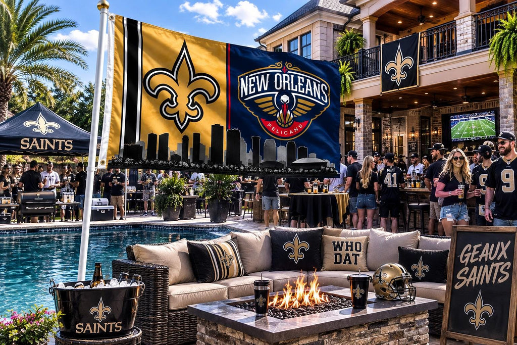New Orleans Saints Pelicans Flag, New Orleans Sports Banner, Saints Wall Decor, Fan Cave Flag, Game Room Decor, Skyline Flag