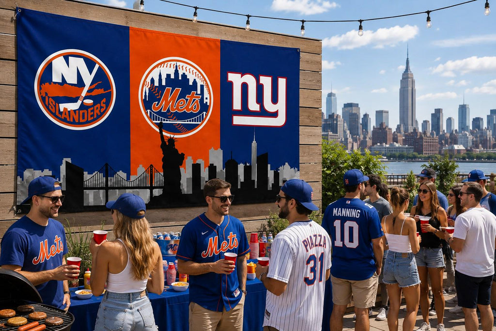 New York Sports Flag, Giants Mets Islanders Flag, NYC Skyline Flag, New York Fan Cave Decor, NY Wall Banner, Tailgate Gift