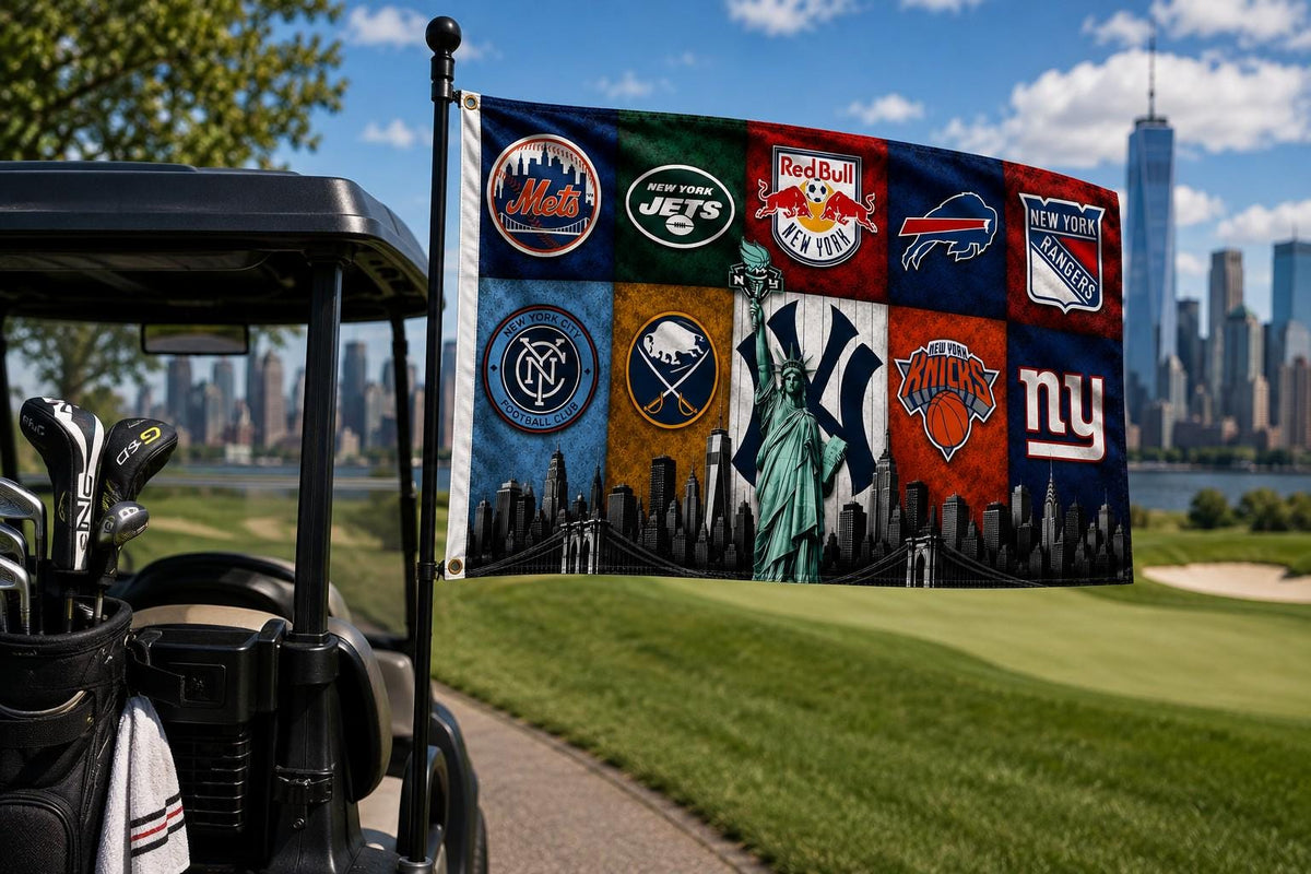 New York Sports Flag | NYC Skyline Flag | New York Fan Cave Decor | NY Sports Wall Flag | Mancave Flag | Gift for New York Fans