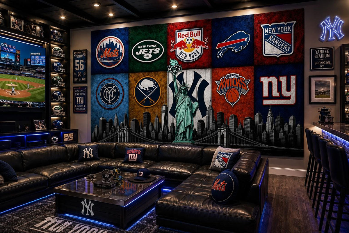 New York Sports Flag | NYC Skyline Flag | New York Fan Cave Decor | NY Sports Wall Flag | Mancave Flag | Gift for New York Fans