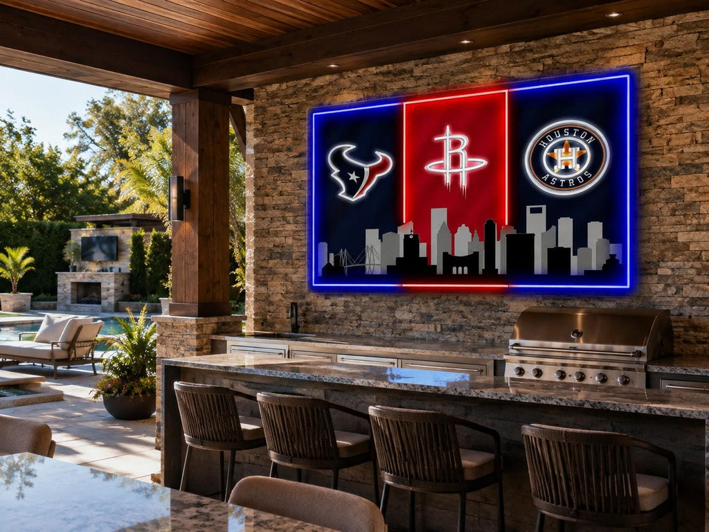 Houston Texans Rockets Astros Flag, Houston Sports Flag, Houston Skyline Banner, Texans Astros Rockets Decor, Houston Mancave Flag