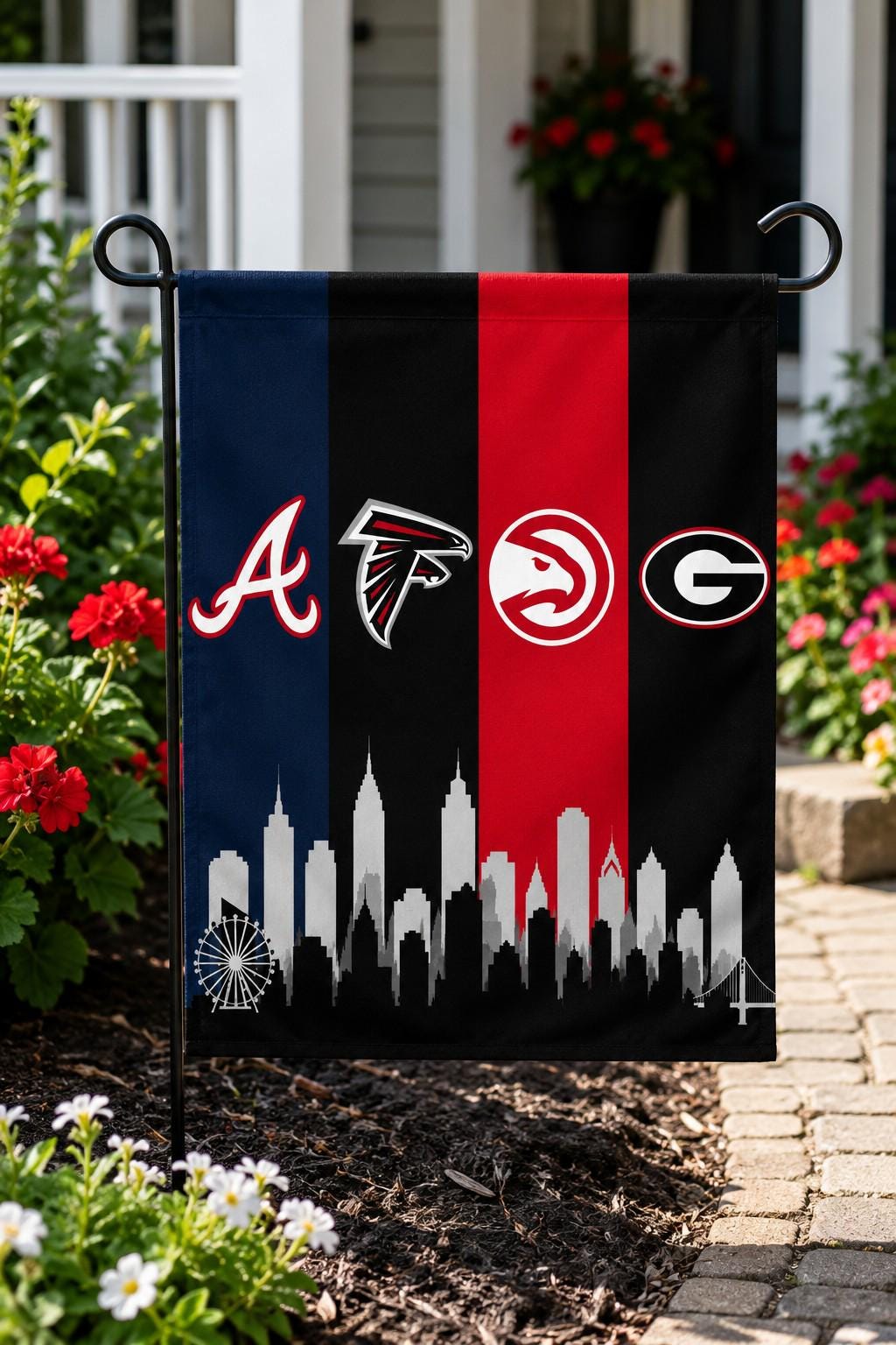 Atlanta Braves Hawks Falcons Flag, Atlanta Skyline Flag, Atlanta Sports Decor, Mancave Flag, Garage Banner Gift