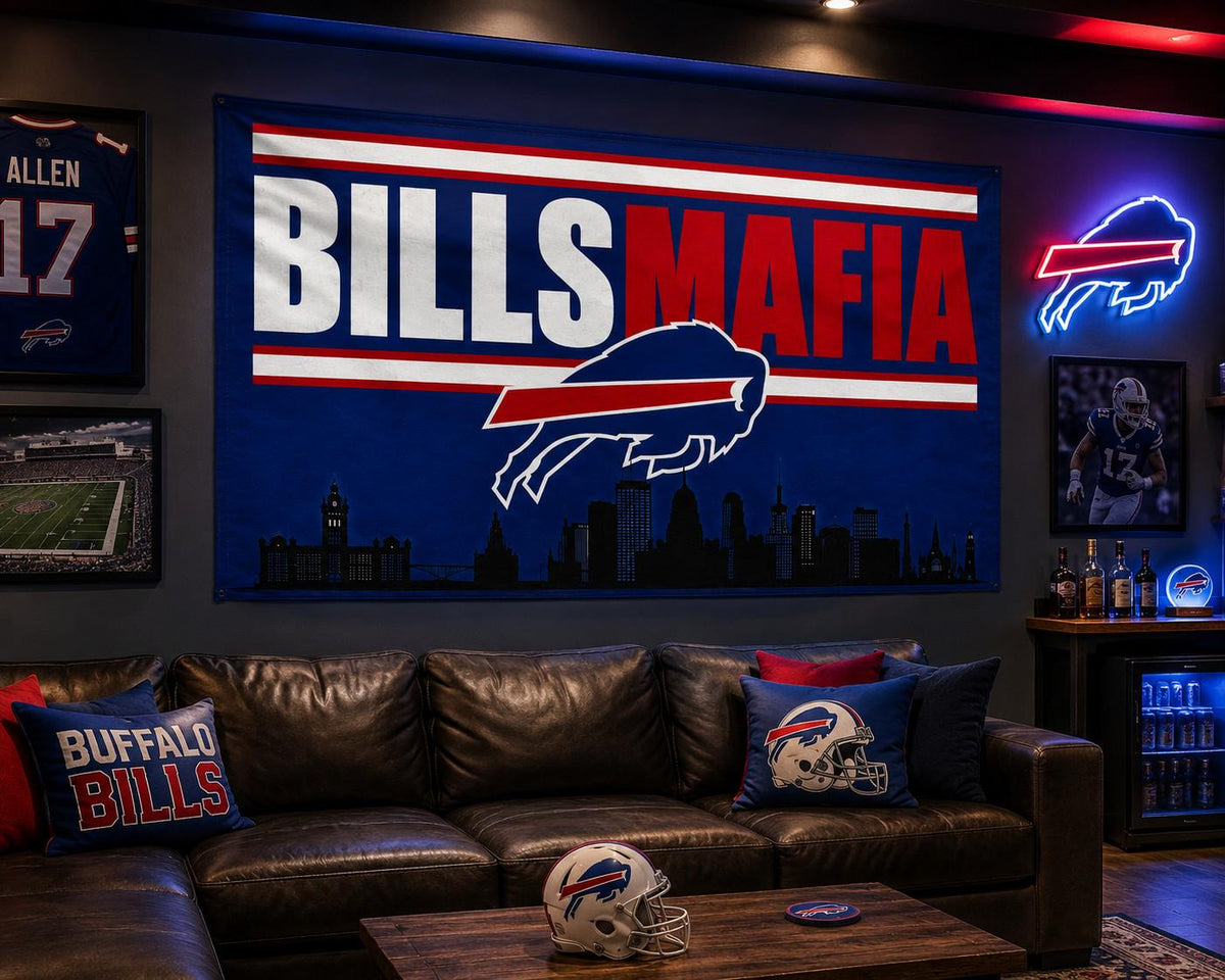 Buffalo Bills Mafia Flag, Buffalo Skyline Flag, Bills Fan Gift, Buffalo Sports Flag, Mancave Decor, Wall Banner, Tailgate Flag