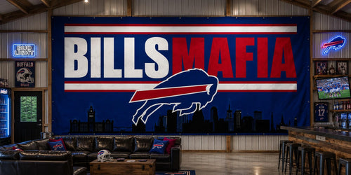 Buffalo Bills Mafia Flag, Buffalo Skyline Flag, Bills Fan Gift, Buffalo Sports Flag, Mancave Decor, Wall Banner, Tailgate Flag
