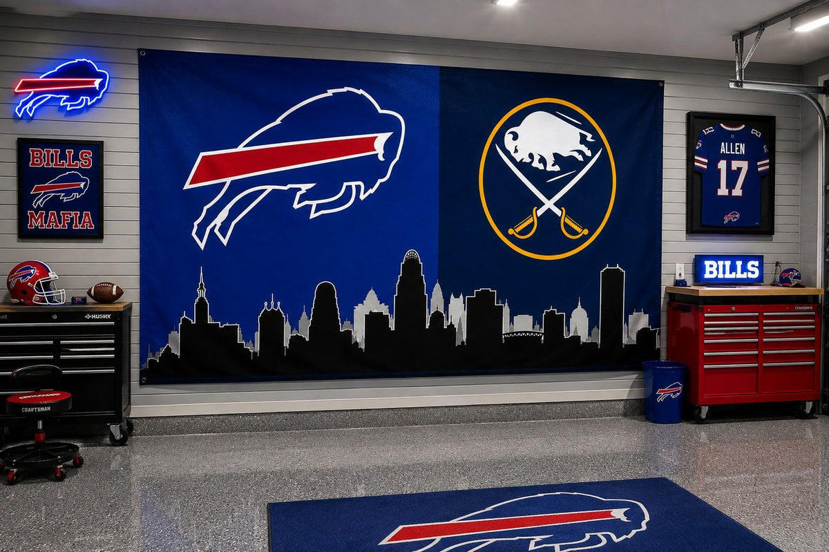 Buffalo Bills Sabres Flag, Buffalo Skyline Flag, Buffalo Sports Flag, Bills Sabres Gift, Mancave Decor, Wall Banner, Tailgate Flag