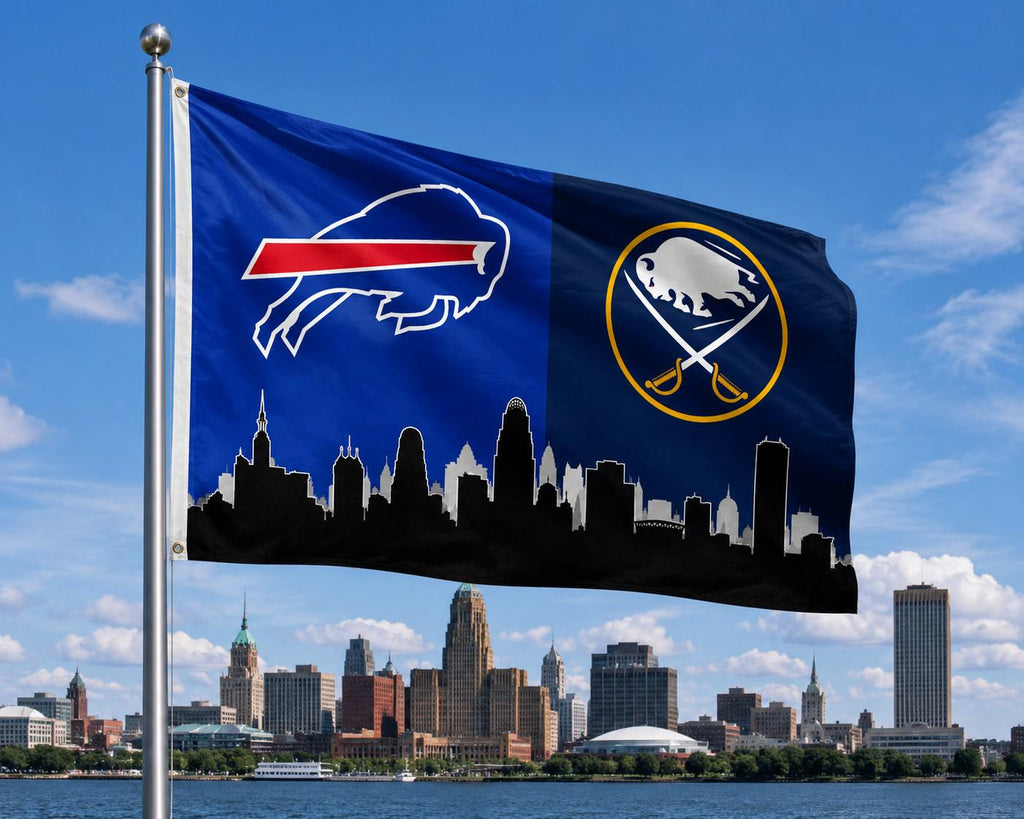 Buffalo Bills Sabres Flag, Buffalo Skyline Flag, Buffalo Sports Flag, Bills Sabres Gift, Mancave Decor, Wall Banner, Tailgate Flag