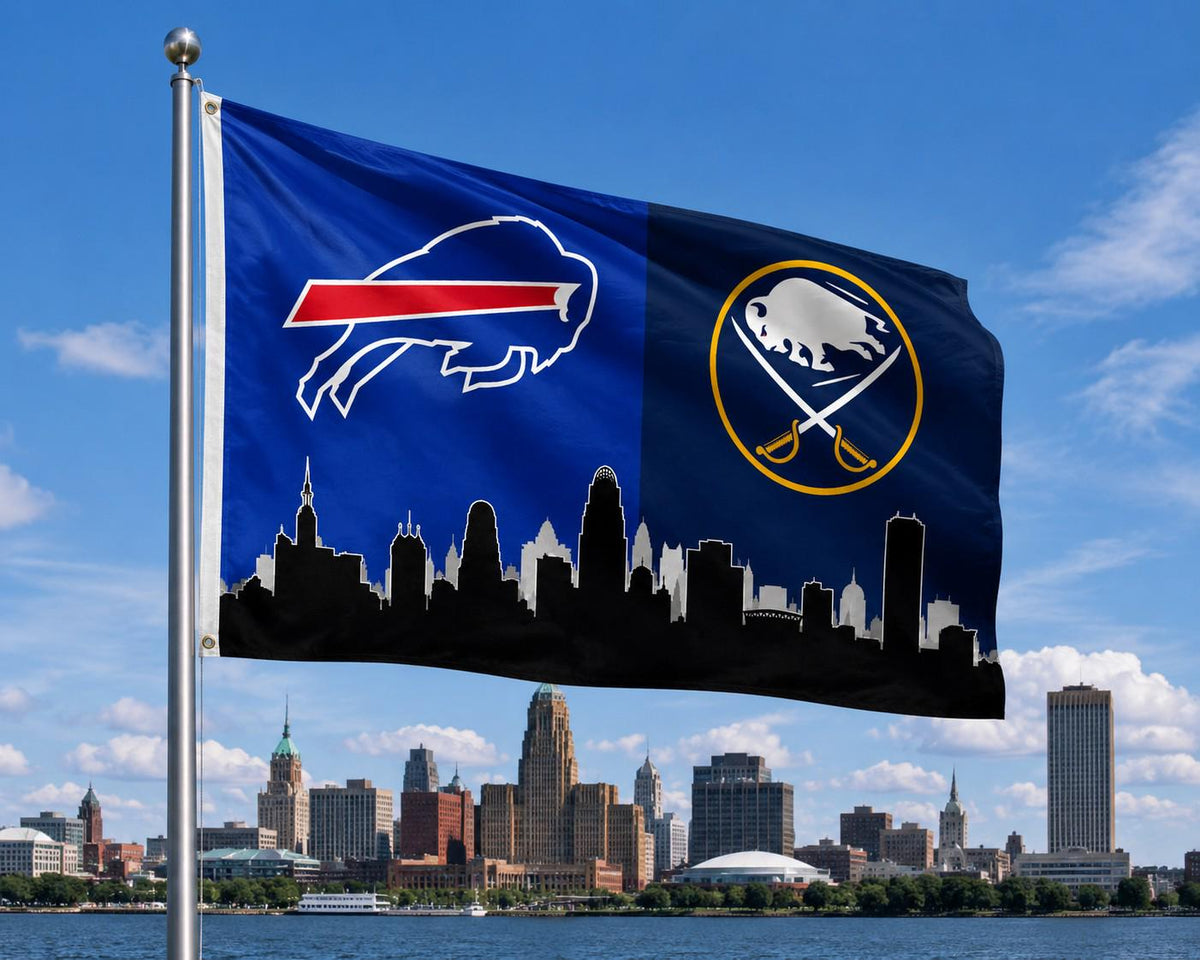 Buffalo Bills Sabres Flag, Buffalo Skyline Flag, Buffalo Sports Flag, Bills Sabres Gift, Mancave Decor, Wall Banner, Tailgate Flag