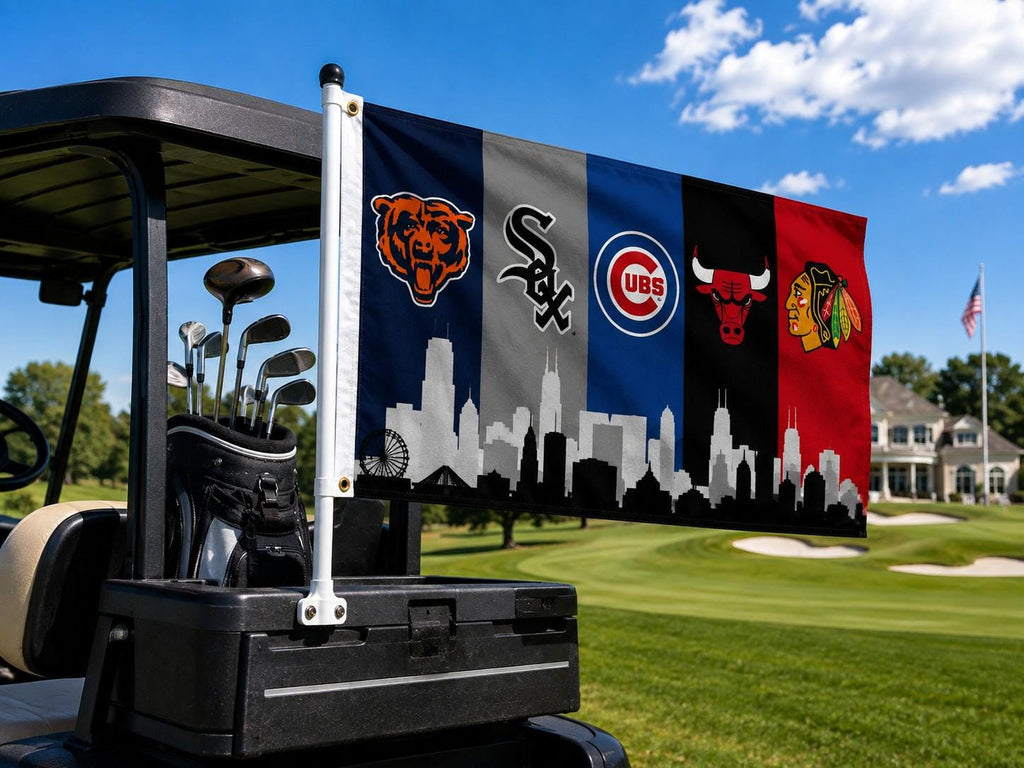 Chicago Sports Banner | Bears Cubs White Sox Bulls Blackhawks Wall Banner | Chicago Flag | Man Cave Garage Decor